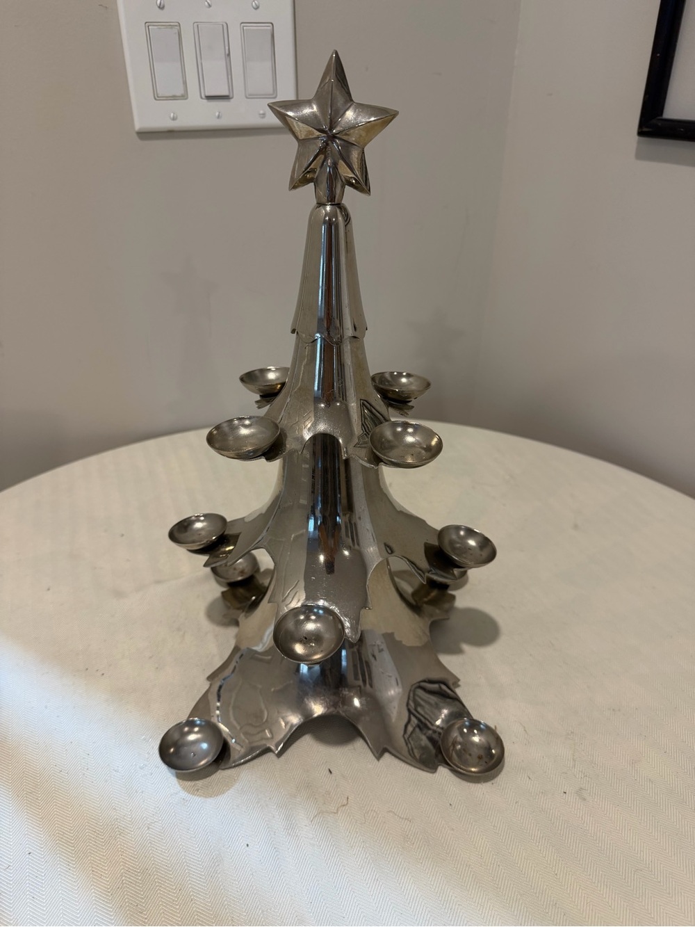 Pottery Barn 16” Silver Christmas Tree Candle Holder Candelabra Aluminum